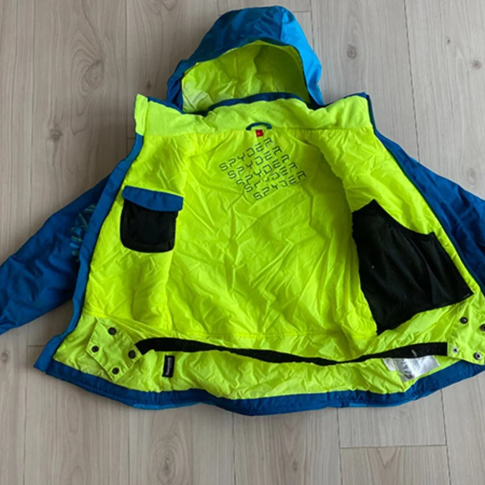 Kids Blue and Neon Green Hooded Winter Jacket